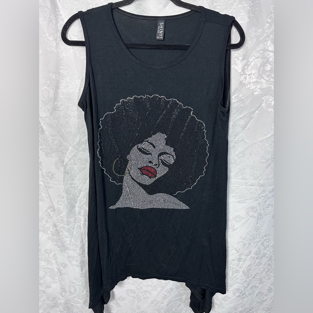 SHINY Black Sleeveless Top with Artistic Design